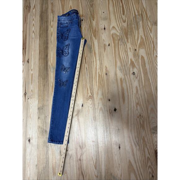 Vigoss Jeans Size 14 27x28.5 Blue Med Wash Butterfly Sequin The Jagger Skinny - Picture 7 of 7